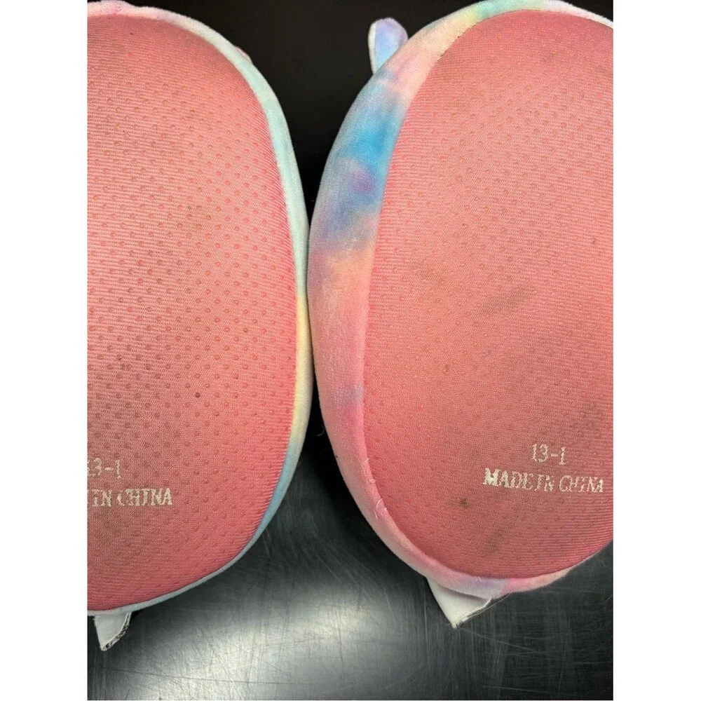Squishmallow Slippers Girls Size 13-1 Rainbow Tie Dye Unicorn Slip On Plush